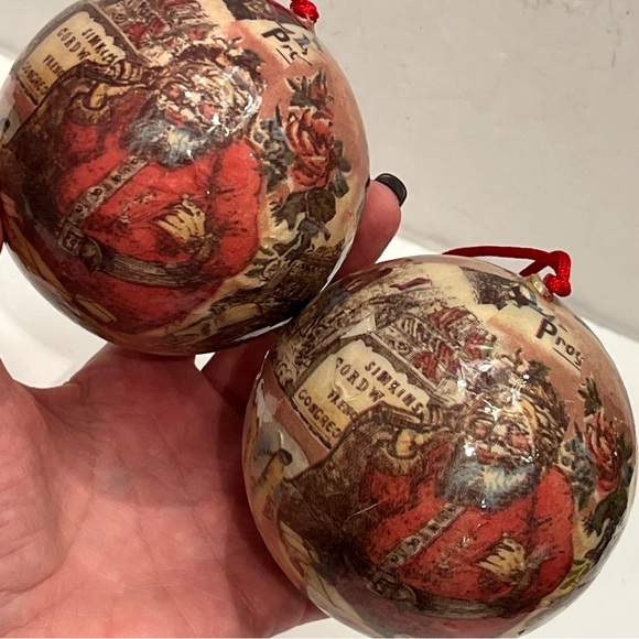 VINTAGE 90’s Victorian Themed Christmas Ornaments Set of 7 Glossy Paper Mache. - Picture 4 of 16